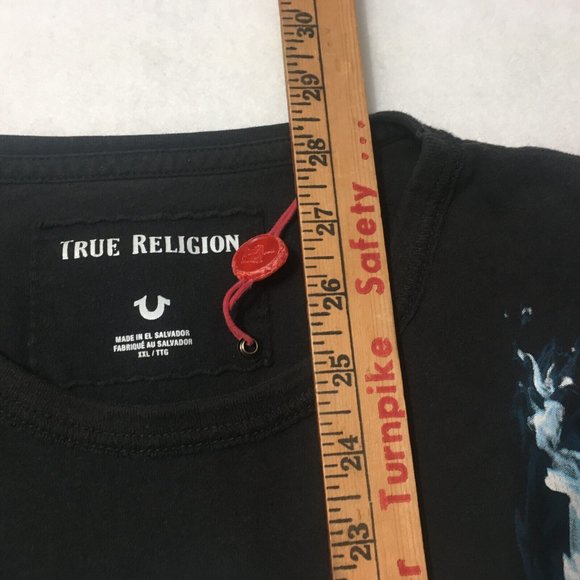 #HH True Religion MENS FIRE PANTHER Tee T-Shirt Size XXL 2XL Black Athletic Fit - Picture 3 of 5